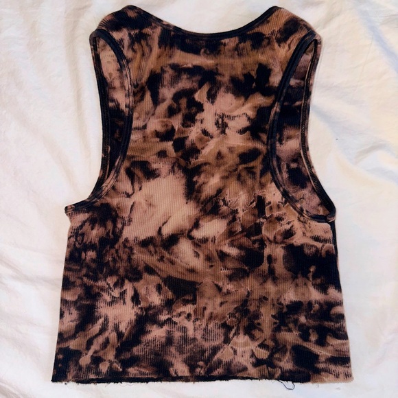 Motel Rocks Tie Dye / Bleached Black and Tan Cropped Tank Top - Picture 2 of 3
